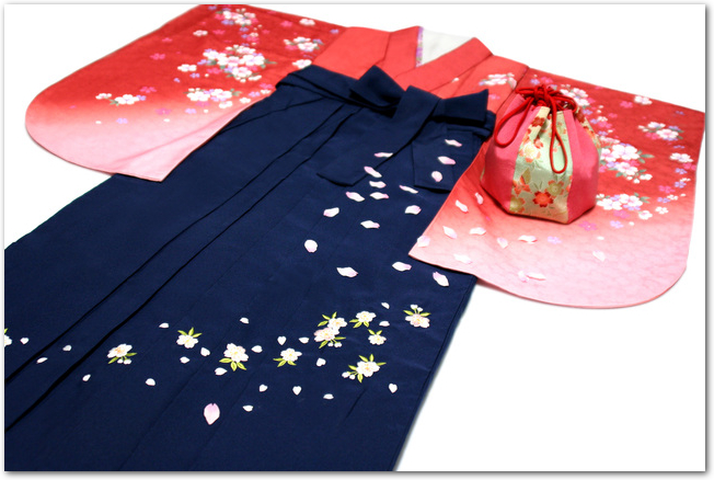 平面に置かれた女性用の着物と袴